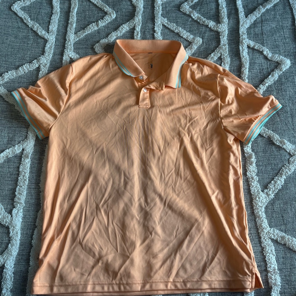 Men's Peach Polo Shirt with Teal Accents